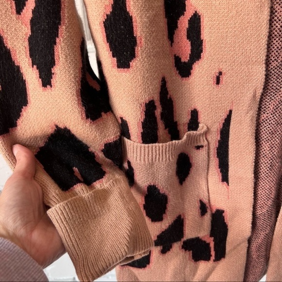 Open Front Leopard Print Knitted Sweater Cardigan, Tan, Size Small S NWOT - Picture 5 of 6